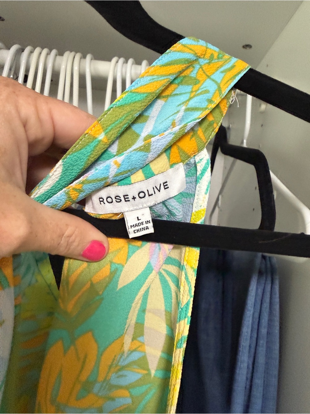 Rose & Olive Teal Tropical Print Tank Top with Yellow & Pink Leaves - Picture 6 of 11